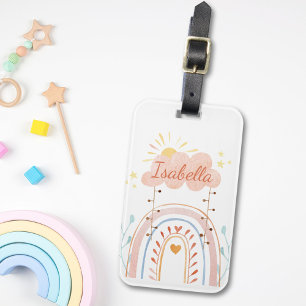 Étiquette À Bagage Aquarelle monogramme mou Arc-en-ciel enfants