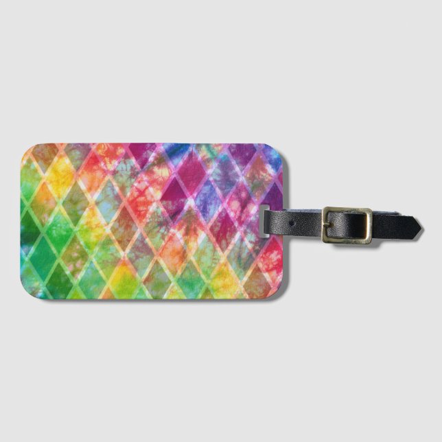 Étiquette À Bagage Aquarelle Neon Tie Dye Jacquard Arlequin (Devant Horizontal)