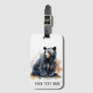 Étiquette À Bagage Aquarelle peinte d'un ours noir assis