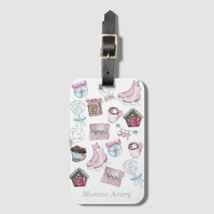 Étiquette À Bagage Aquarelle Personnalisé Pink Noël
