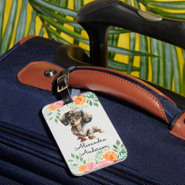 Étiquette À Bagage Aquarelle personnalisée de chiot (Insitu Rectoal 1)