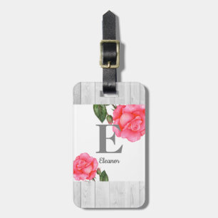 Étiquette À Bagage Aquarelle personnalisée Roses roses rose Monogramm