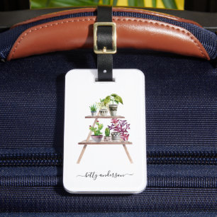 Étiquette À Bagage Aquarelle Plante pointillé   Monogramme chic