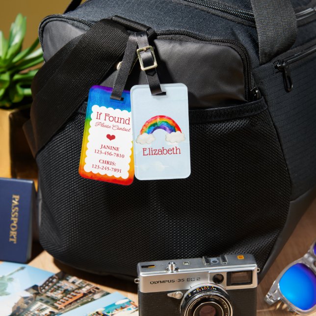 Étiquette À Bagage Aquarelle Rainbow School Sport Bagage sac étiquett (Recto & Verso)