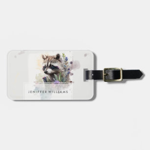 Étiquette À Bagage Aquarelle Raton Laveur Mignon Fleurs de Printemps