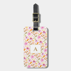 Étiquette À Bagage Aquarelle rose d'été Famille Florale Monogramme