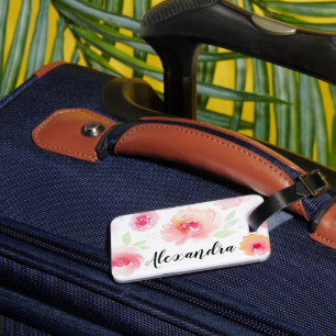 Étiquette À Bagage Aquarelle rose Fleurs Nom personnalisé Bagage Bali