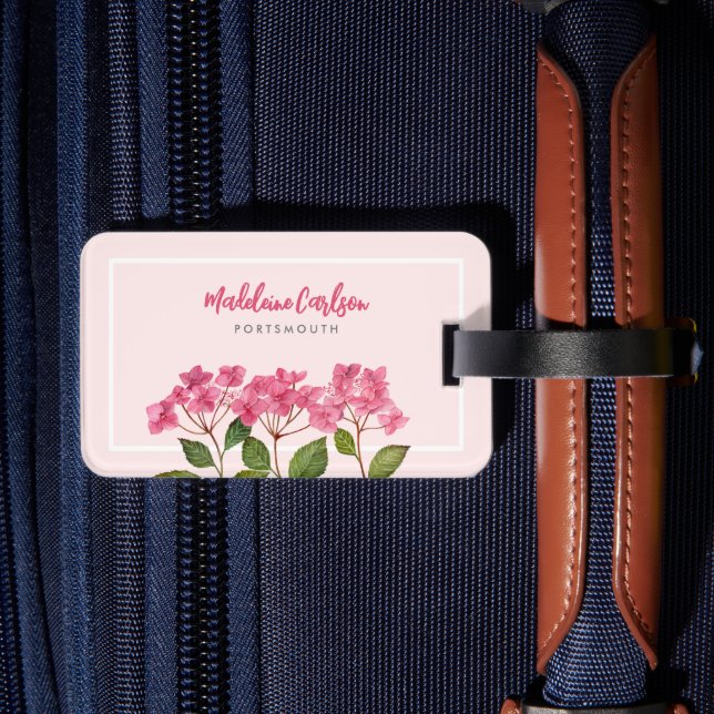 Étiquette À Bagage Aquarelle rose Hydrangée Lacecaps Illustration (Verso Insitu 2)