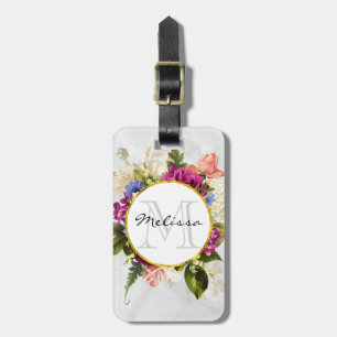 Étiquette À Bagage Aquarelle rose moderne Bouquet floral Monogramme