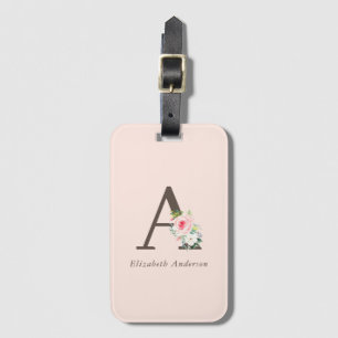 Étiquette À Bagage Aquarelle rose Monogramme floral