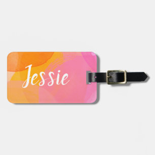 Étiquette À Bagage Aquarelle rose pâle Nom du monogramme du script pe