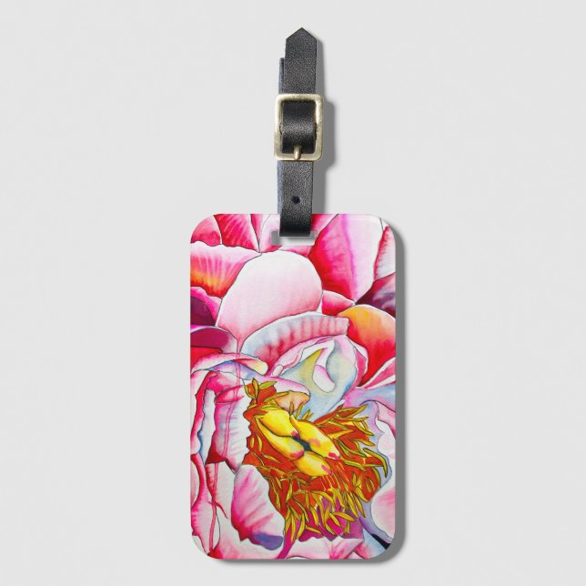 Étiquette À Bagage Aquarelle rose Peony (Devant Vertical)