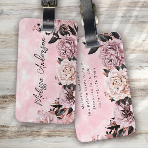 Étiquette À Bagage Aquarelle rose Rose Floral