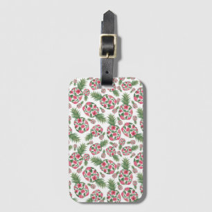 Étiquette À Bagage Aquarelle rose vert Motif d'ananas Floral