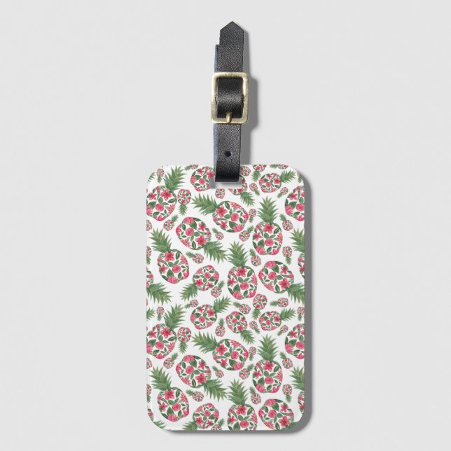 Étiquette À Bagage Aquarelle rose vert Motif d'ananas Floral (Devant Vertical)