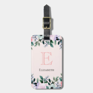 Étiquette À Bagage Aquarelle rose violet et verte