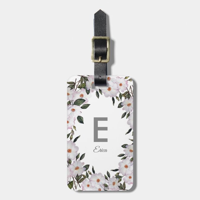Étiquette À Bagage Aquarelle Roses roses Ballerina Floral Monogramme (Devant Vertical)