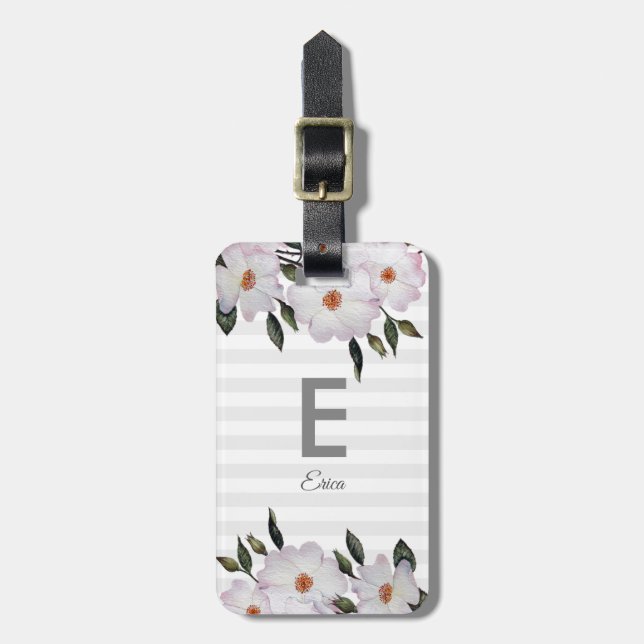 Étiquette À Bagage Aquarelle Roses roses Ballerina Floral Monogramme (Devant Vertical)