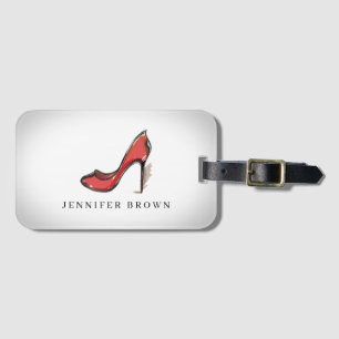 Étiquette À Bagage Aquarelle Rouge talon haute chaussure Stiletto