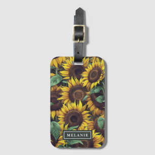 Étiquette À Bagage Aquarelle tournesols Nom personnalisé Modèle