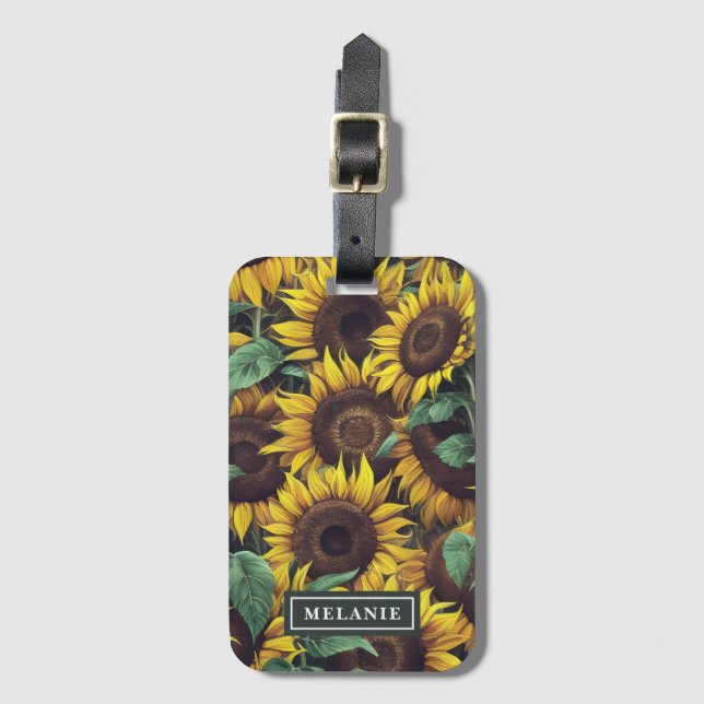 Étiquette À Bagage Aquarelle tournesols Nom personnalisé Modèle (Devant Vertical)