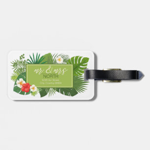 Étiquette À Bagage Aquarelle Tropical Mr & Mrs. Green ID577