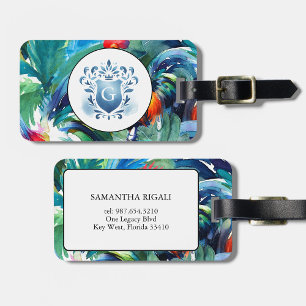 Étiquette À Bagage Aquarelle tropicale monogramme