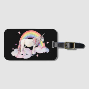 Étiquette À Bagage Aquarelle Unicorne et arc-en-ciel