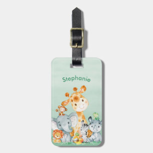 Étiquette À Bagage Aquarelle Vert mer Cute Safari Jungle Animaux