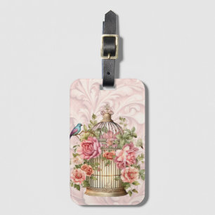 Étiquette À Bagage Aquarelle Vintage romantique Florale Birdcage
