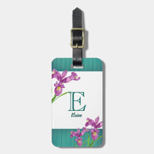 Étiquette À Bagage Aquarelle violet Iris Floral Art Monogramme