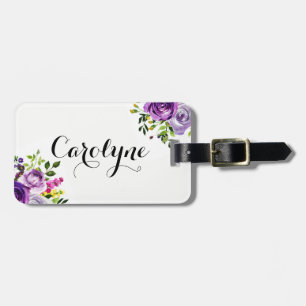 Étiquette À Bagage Aquarelle violet Rose Botanique Personnalisée