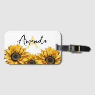 Étiquette À Bagage Aquarelle Yellow Sunflower Motif Nom personnalisé