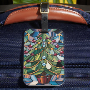 Étiquette À Bagage Arbre de Noël en verre coloré de style Tiffany