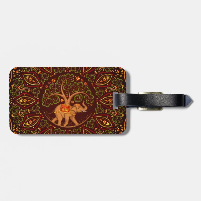 Étiquette À Bagage Arbre de vie éléphant à Mandala (Dos horizontal)