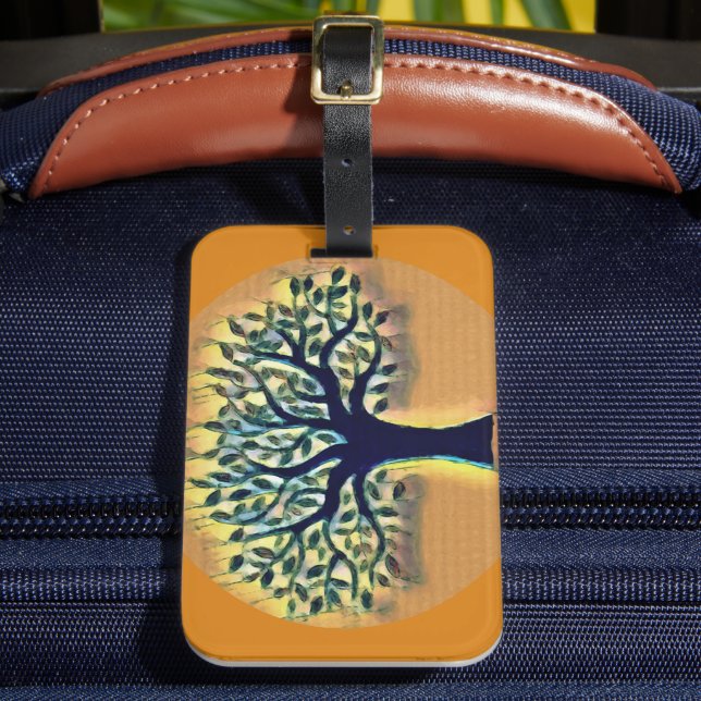 Étiquette À Bagage Arbre face jaune paysage aquarelle (Insitu Rectoal 2)