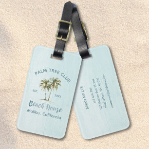 Étiquette À Bagage Arbres à noix de coco en bois bleu clair