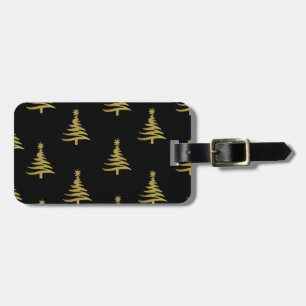 Étiquette À Bagage Arbres de Noël en or sur noir