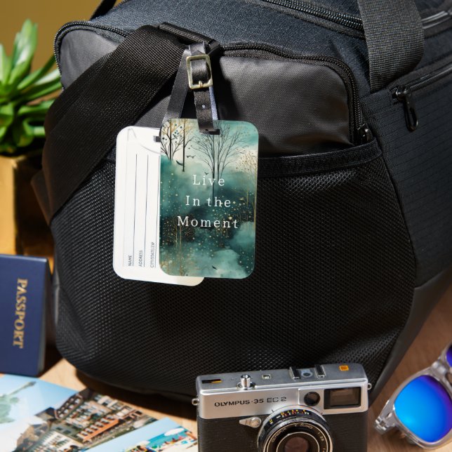 Étiquette À Bagage Arbres de Noël verts dorés avec oiseaux (Recto & Verso)