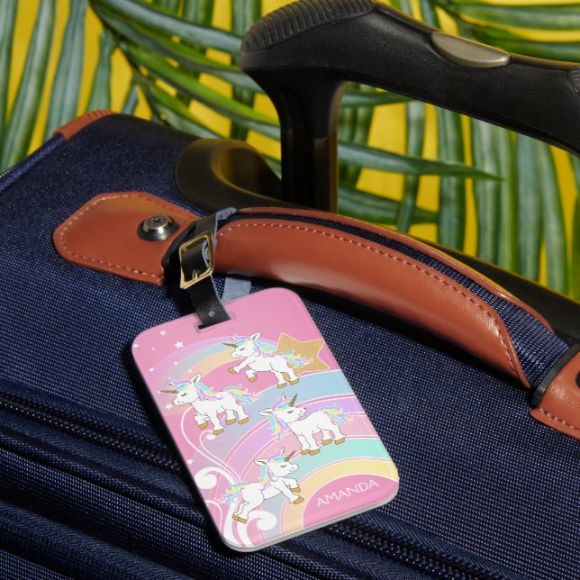 Étiquette À Bagage Arc en ciel rose magique 🦄 licornes (Insitu Rectoal 1)