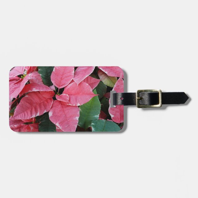 Étiquette À Bagage Argent Star Marbre Poinsettias Pink Holiday Floral (Devant horizontal)