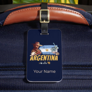 Étiquette À Bagage Argentine gaucho vintage avec drapeau de football