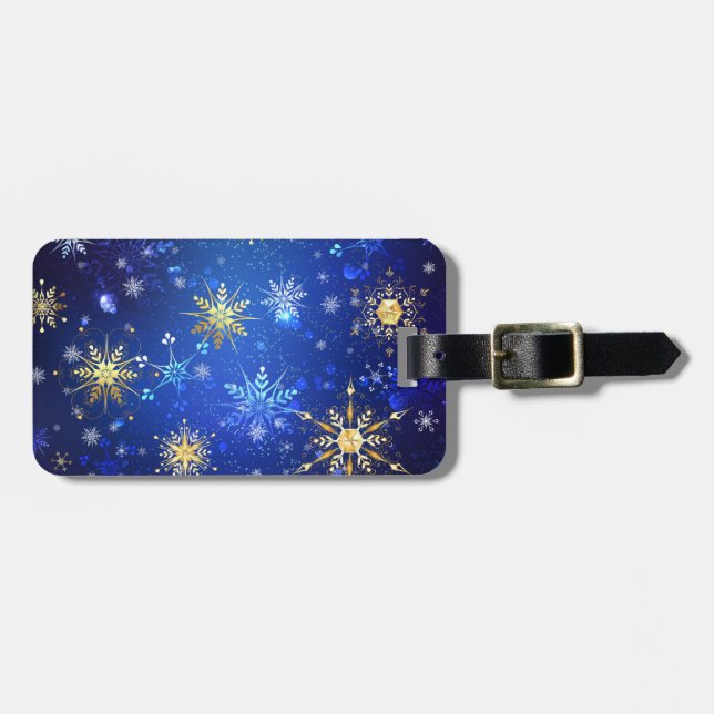 Étiquette À Bagage Arrière - plan Bleu XMAS avec des flocons de neige (Devant horizontal)