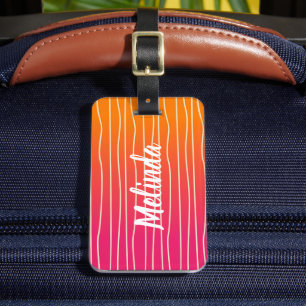 Étiquette À Bagage Arrière - plan orange et rose avec nom