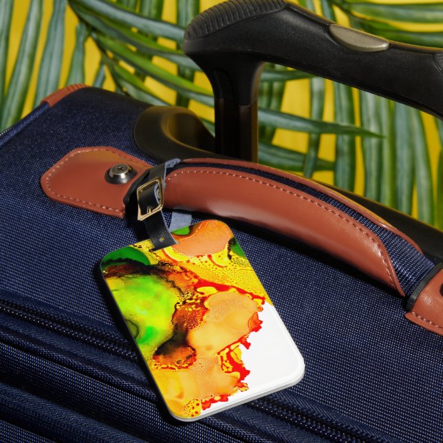 Étiquette À Bagage art Abstrait alcool encre jaune vert (Insitu Rectoal 1)