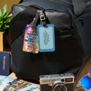 Étiquette À Bagage Art Abstrait Miami Skyline