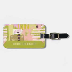 Étiquette À Bagage Art Abstrait Moderne Lime Vert Rose Personnalisé