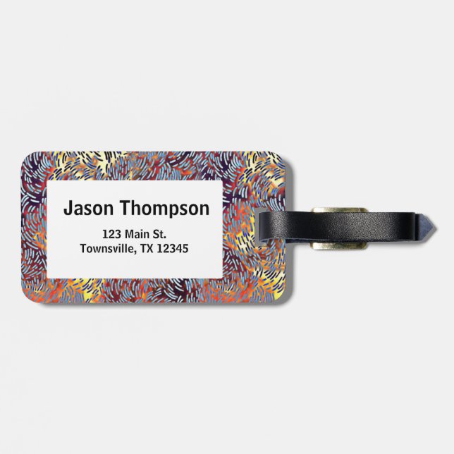 Étiquette À Bagage Art Abstrait moderne rouge jaune noir (Dos horizontal)
