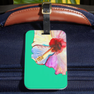 Étiquette À Bagage art aquarelle d'hibiscus d'été