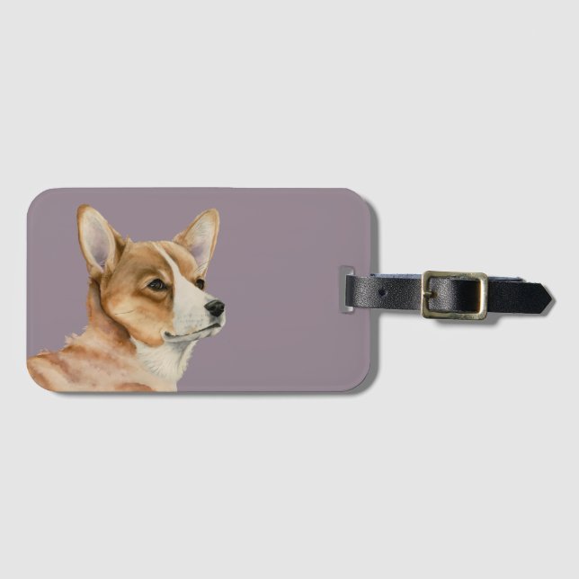Étiquette À Bagage Art d'aquarelle de chien de corgi (Devant Horizontal)